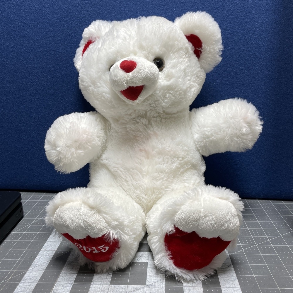 Dan‎ Dee Collectors Choice White Teddy Bear 2015 Red Heart Nose & Paws Plush Toy